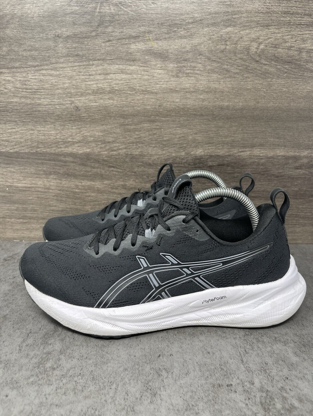 ASICS Gel Pulse 16 Womens Size 9 Black White FlyteFoam GEL Running Shoes